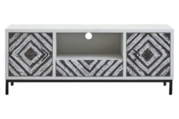 Orsina Storage White Frame Media Unit, Durable Livingroom Tv Unit, Geometric Pattern Modern Tv Stand With Storage - thumbnail 1