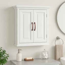 Teamson Home Wall-Mounted Bathroom Cabinet With Adjustable Shelves, White/bronze