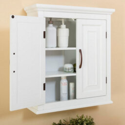 Teamson Home Wall-Mounted Bathroom Cabinet With Adjustable Shelves, White/bronze - thumbnail 3