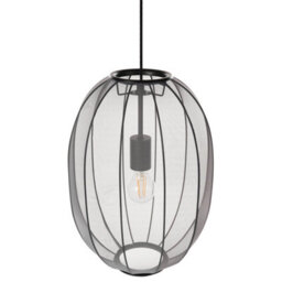 Beliani Hanging Pendant Lamp Black Oval Pleated Nylon Shade, Diffused Warm White Light, Adjustable Height - thumbnail 2