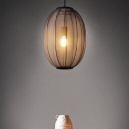 Beliani Hanging Pendant Lamp Black Oval Pleated Nylon Shade, Diffused Warm White Light, Adjustable Height - thumbnail 1