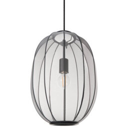Beliani Hanging Pendant Lamp Black Oval Pleated Nylon Shade, Diffused Warm White Light, Adjustable Height - thumbnail 4