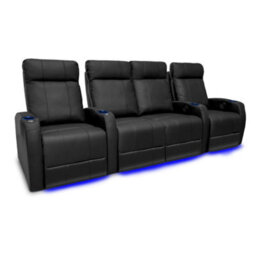 Valencia Syracuse Home Cinema Seating Row Of 4 Loveseat Center Black Top Grain Leather Usb Charger Led Cup Holders
