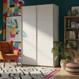 Sophistispace 120 Sliding Wardrobe Space Saving Shaped 2 Door Bedroom Storage Unit With Rail Cashmere - thumbnail 1
