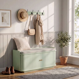 Homcom Hallway Furniture Set With Shoe Bench And Coat Rack, Light Green - thumbnail 2