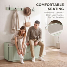 Homcom Hallway Furniture Set With Shoe Bench And Coat Rack, Light Green - thumbnail 5