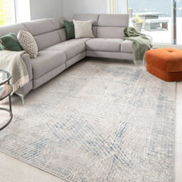 Loomed Silver Blue Distressed Abstract Geometric Area Rug 80X150Cm - thumbnail 2