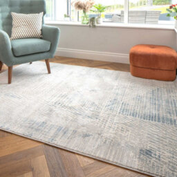 Loomed Silver Blue Distressed Abstract Geometric Area Rug 80X150Cm