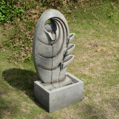 Teamson Home Garden Outdoor Water Feature, Modern Oval Water Fountain, With Warm Led Lights, Grey - image 1