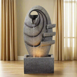 Teamson Home Garden Outdoor Water Feature, Modern Oval Water Fountain, With Warm Led Lights, Grey - thumbnail 4