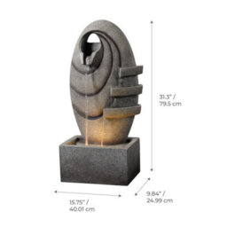 Teamson Home Garden Outdoor Water Feature, Modern Oval Water Fountain, With Warm Led Lights, Grey - thumbnail 7