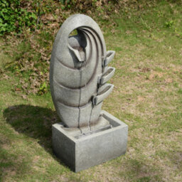 Teamson Home Garden Outdoor Water Feature, Modern Oval Water Fountain, With Warm Led Lights, Grey - thumbnail 1