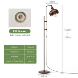 Costway Industrial Metal Floor Lamp Height Adjustable Tall Lightstand W/ 180 Degree Lampshade - thumbnail 3