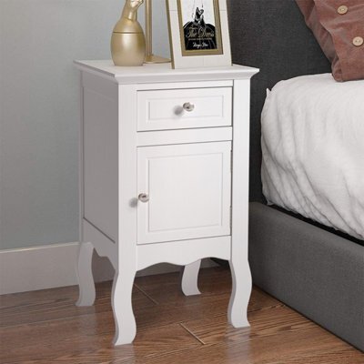 Living And Home White Country Style Wooden Night Stand Table With Drawer And Door - image 1