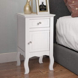 Living And Home White Country Style Wooden Night Stand Table With Drawer And Door - thumbnail 1