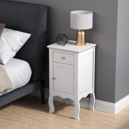 Living And Home White Country Style Wooden Night Stand Table With Drawer And Door - thumbnail 3