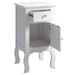 Living And Home White Country Style Wooden Night Stand Table With Drawer And Door - thumbnail 5