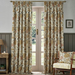 Morris & Co Cray Floral Velvet Room Darkening Pencil Pleat Curtain Pair Stone/clay (W)117Cm X (D)183Cm - thumbnail 2