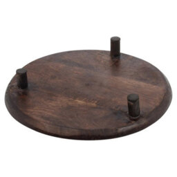 Round Mango Wood Tray With Legs Footed Decorative Coffee Table Stand Home Décor - thumbnail 5