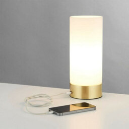 Touch Dimmable Table Lamp Brass & Frosted Glass Shade Modern Light Usb Charger - thumbnail 5
