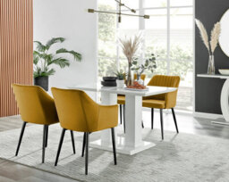 Furniturebox Uk 4 Seater Dining Set - Imperia White High Gloss Dining Table And Chairs - 4 Mustard Calla Black Leg Chairs - thumbnail 1