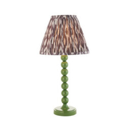 Luminosa Lighting Luminosa Higgledy Gloss Cotswold Green Paint Table Lamp With Pearl Grey Fabric Ikat Shade 25Cm E14