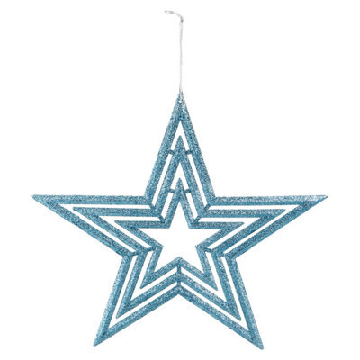 Christmas Tree Decoration Hanging Glitter Star Burst Ornament Ice Blue - image 1