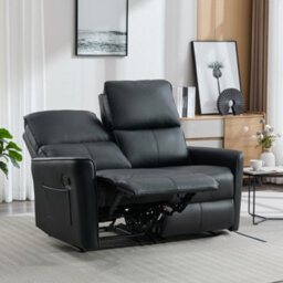 More4Homes Madrid 2 Seater Manual Recliner Air Leather Sofa (Black) - thumbnail 7