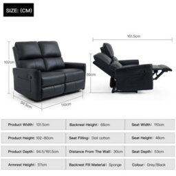 More4Homes Madrid 2 Seater Manual Recliner Air Leather Sofa (Black) - thumbnail 8