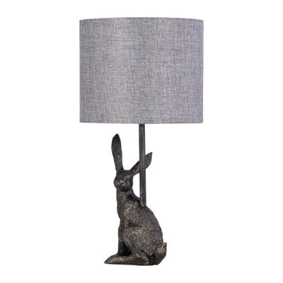 First Choice Lighting Henrietta Antique Gold Rabbit Table Lamp With Grey Linen Shade - image 1