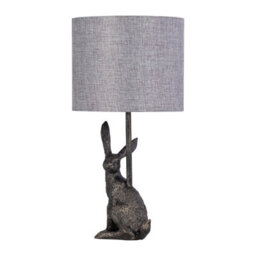 First Choice Lighting Henrietta Antique Gold Rabbit Table Lamp With Grey Linen Shade