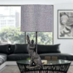 First Choice Lighting Henrietta Antique Gold Rabbit Table Lamp With Grey Linen Shade - thumbnail 7