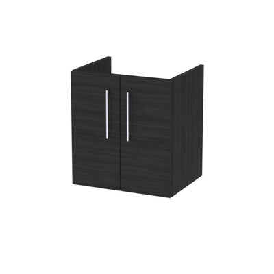Nuie Hudson Reed Arno Wall Hung Vanity Unit, Durable 2 Soft Close Door Bathroom Sink Vanity Unit With Shelf In Charcoal Black, 500mm - image 1