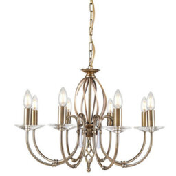 Elegant 8 Bulb Chandelier With Cut Glass Droplets And Aged Brass Finish - thumbnail 1