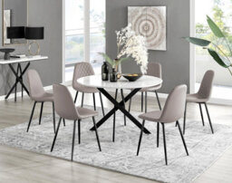 Furniturebox Uk Novara White Gloss Black Leg 120Cm Round Dining Table & 6 Cappuccino Corona Black Leg Chairs - thumbnail 1