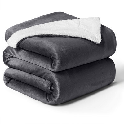 Ameha Grey Sherpa Blanket Soft Plush Skin-Friendly Fleece Throw Thick And Cozy For Sofa Bed And Travel King 200X240 Cm - image 1