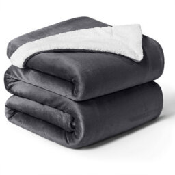 Ameha Grey Sherpa Blanket Soft Plush Skin-Friendly Fleece Throw Thick And Cozy For Sofa Bed And Travel King 200X240 Cm