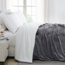 Ameha Grey Sherpa Blanket Soft Plush Skin-Friendly Fleece Throw Thick And Cozy For Sofa Bed And Travel King 200X240 Cm - thumbnail 8