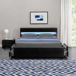 Harmin Designer Music Bed, Bluetooth, Speakers, Led Colour Changing Faux Leather Bed Frame (Black, Double 4Ft6) - thumbnail 3