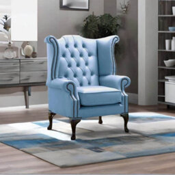 Chesterfield High Back Wing Chair Shelly Haze Leather Bespoke In Queen Anne Style - thumbnail 3
