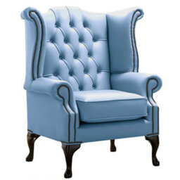 Chesterfield High Back Wing Chair Shelly Haze Leather Bespoke In Queen Anne Style - thumbnail 1