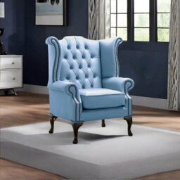Chesterfield High Back Wing Chair Shelly Haze Leather Bespoke In Queen Anne Style - thumbnail 2