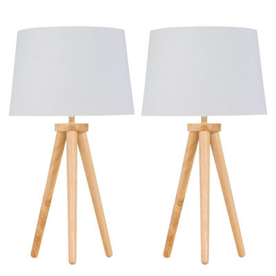 First Choice Lighting Set Of 2 Light Oak Table Lamp Or Bedside Lights With White Gold Shades - image 1