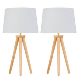 First Choice Lighting Set Of 2 Light Oak Table Lamp Or Bedside Lights With White Gold Shades
