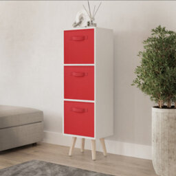 Urbn-Living Urbnliving 80Cm Height 3 Tier White Wooden Storage Bookcase Red Insert Scandinavian Style Pine Legs