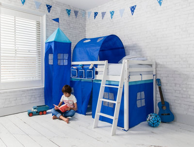 Nöa & Nani Moro Cabin Bed With Ladder And Brilliant Blue Cotton Tent, Tower & Tunnel In White - image 1