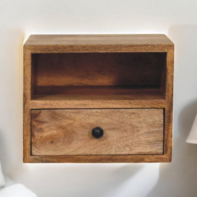 Artisan Furniture Solid Wood Solis 1-Drawer Oak-Ish Wall Mounted Nightstand, 1 Shelf, Beige - image 1