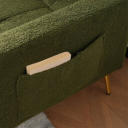 Abrihome Sofa Bed, Three Adjustable Backrest Angles, Gold Legs, Cushions And Side Storage Pockets, Green - thumbnail 3