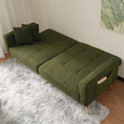 Abrihome Sofa Bed, Three Adjustable Backrest Angles, Gold Legs, Cushions And Side Storage Pockets, Green - thumbnail 9
