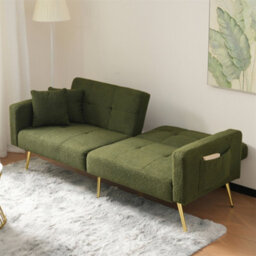 Abrihome Sofa Bed, Three Adjustable Backrest Angles, Gold Legs, Cushions And Side Storage Pockets, Green - thumbnail 8
